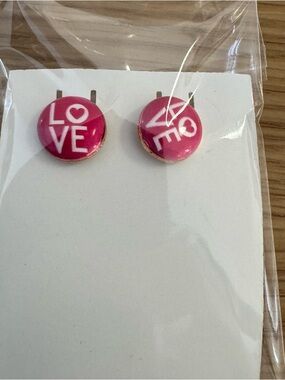 Pink 'LOVE' Round Stud Earrings